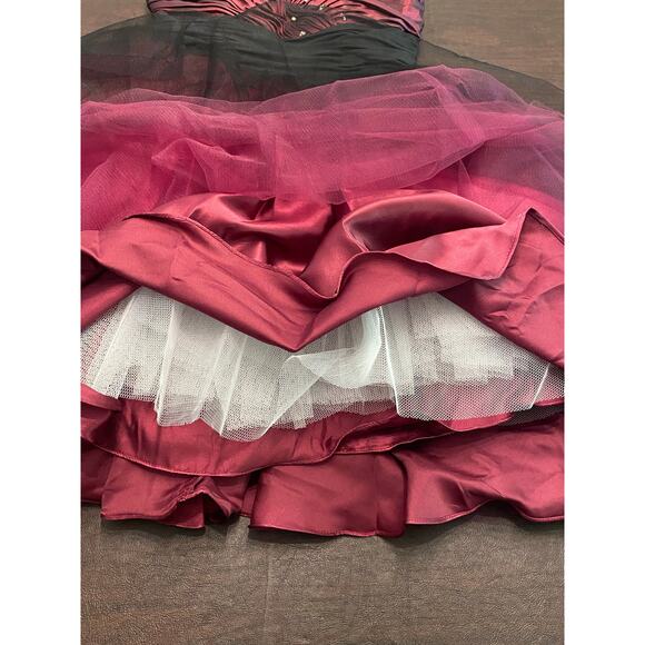 Burgundy Holiday Party Dress Black Tulle Rhinestone Sze 4 Whimsigoth Christmas - Picture 9 of 14